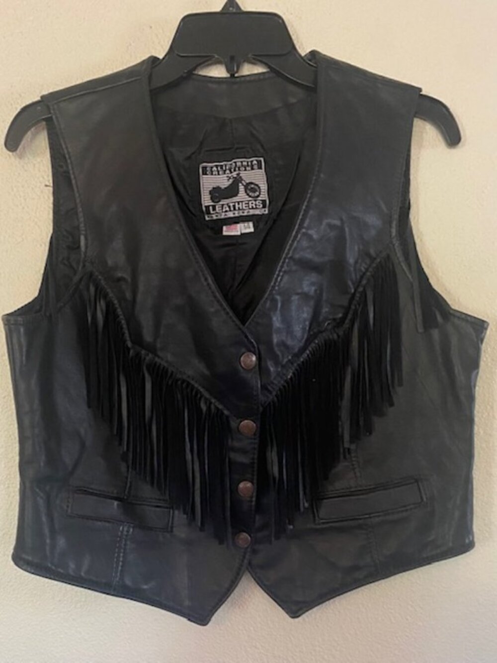 Fringed Leather Vest Sz 14